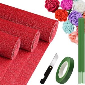 3 Rouleaux de Papier Cr&eacute;pon Rouge - 25 x 250cm, DIY Flowers Crafts pour Enfants/Adulte, Papier Crepon pour Mariages, F&ecirc;tes d'anniversaire, Saint-Valentin, Festival D&eacute;corations (Rouge) (Wilksu, neuf)