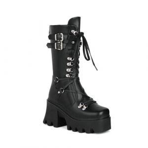 Ulalaza Femmes Mary Jane Robes Pumps Lolita Chaussures mignonnes plate-forme gothique double cheville sangle rond (ToBe-One, neuf)