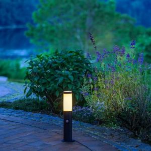 Lightbox lampe de borne avec détecteur de mouvement - 45 cm de hauteur - lampe de socle noire d'extérieur -comme éclairage d'allée pour le jardin - IP44 - E27, max. 20 W - en métal/plastique (Lightbox-Shop, neuf)