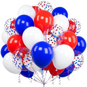 Ousuga 60 Pièces Ballons Bleu Rouge et Blanc, 12 Pouces Bleu Royal Rouge Confettis Latex Hélium Ballon pour Filles Garçons Enfant Fête Anniversaire Baby Shower Mariage Baptême Festival Diplômé Décor (Daisyhome, neuf)