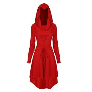 TSIRNK Robe Medievale Femme,Robe Vintage Renaissance Gothique Femme,Costume Halloween Femme (Rouge, L) (fuann, neuf)