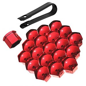 Bseical 20 Pièces Cache Ecrou ABS Processus de Galvanoplastie, Cache Boulon Universels 17mm/19mm/21mm de Roue Capuchons Protection Hexagonal Bouchon Écrou de Pneu avec Outil Demontage (Rouge, 19mm) (hongenerlu, neuf)