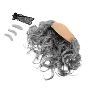 ORFOFE Perruque chauve homme 3 pièces grise avec cuir chevelu ondulé, moustache et sourcils postiche, kit déguisement complet pour soirées costumées et Halloween, look vieil homme réaliste (LlZaae, neuf)