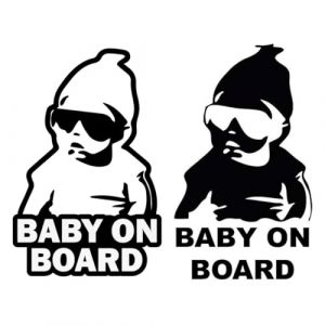 Protection Bébé Autocollant Bebe a Bord Voiture, 2 pièces Autocollant Baby on Board avec pour voiture, Pas Peur de la Pluie Et du Soleil Autocollant Bebe a Bord Voiture, noir, Blanc, 14 * 9 CM (WANG YINGQIANG DIAN, neuf)