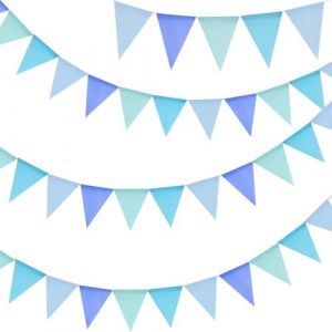 G2PLUS Fanion Jute Bleu: Guirlande Fanions Toile de Jute,12M avec 36PCS Drapeau Triangulaire en Lin Imitation R&eacute;sistant aux Intemp&eacute;ries pour Chambre d'enfant,f&ecirc;te D&eacute;coration de Jardin (BIGGER, neuf)