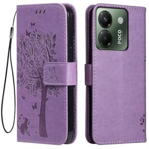 Topme &Eacute;tui en Cuir pour POCO M7 Pro 5G (6.67" inches), [ Coque Housse de T&eacute;l&eacute;phone Style Motif Chat Et Arbre] - Violet Clair (topme, neuf)