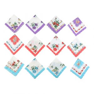 Mecmbj Mouchoirs en Tissu, 30cm x 30cm, Coton Doux, Lot de 12 Mouchoirs Tissus Femme, avec Des Motifs Floraux Vintage, pour les Mariages et les F&ecirc;tes (TyfWon, neuf)