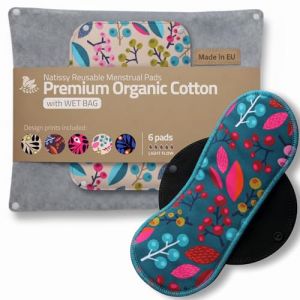 Made in EU - serviettes hygi&eacute;niques lavables ultra douces en coton bio &ndash; lot de 6 (S+M) pour flux l&eacute;ger &ndash; anti-fuite & sans odeur &ndash; lavables &agrave; haute temp&eacute;rature, confort naturel toute la journ&eacute;e (Natissy, neuf)