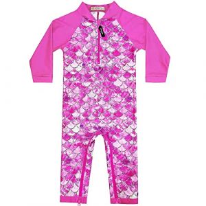 weVSwe Maillot de bain pour tout-petit UPF 50+ Protection solaire en tissu Costume de natation pour b&eacute;b&eacute; One Pieces Maillot de bain pour fille manches longues Rose Rouge &Eacute;cailles de poisson 12-18 mois (weVSwe EU, neuf)