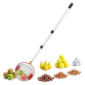 Spetebo Ramasse-fruits &agrave; roulettes pour fruits et noix avec manche t&eacute;lescopique en aluminium &ndash; Extensible jusqu'&agrave; 120 cm &ndash; Collecteur de fruits avec panier de r&eacute;colte rond et tige t&eacute;lescopique &ndash; Outil (Special-trends, neuf)