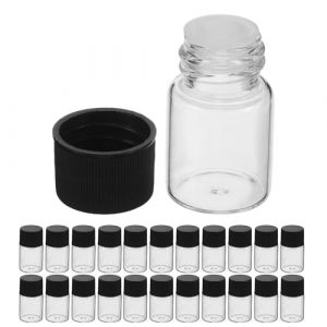 OUNONA Flacons en Verre Transparents 5 Ml Lot de 40 Mini-Bouteilles Herm&eacute;tiques Bouchons Blancs et Bouchons Int&eacute;rieurs Anti-Fuite Petits Flacons pour &Eacute;chantillons de Parfum Huiles (Gustell, neuf)