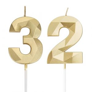 Bougies d'anniversaire chiffres 32, bougies 3D dor&eacute;es pour g&acirc;teau de f&ecirc;te d'anniversaire, bougies chiffres anniversaire, bougies d'anniversaire pour enfants pour les f&ecirc;tes, mariages, f&ecirc;tes (ShenZhenSanHe, neuf)