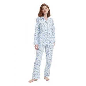 Amaxer Pyjama Femme Hiver Chaud 100% Flanelle Ensembles de Pyjama Cotton Chemise de Nuit Longue| Motif Fleuri Bleu, M (salute kleidung, neuf)