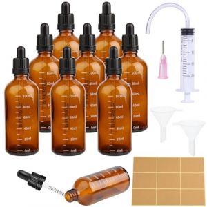 8PCS Flacon Pipette 100ml Ambré Flacon Compte Gouttes Petit Flacon en Verre Huile Essentielle Vide Avec Pipette Graduée & 18 Pièces d'accessoires pour Huiles Essentielles Parfums,Cosmétique,Voyageavec (business_kc, neuf)