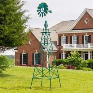 GOPLUS Moulin à Vent de Jardin φ45 CM, Girouette en Métal à 4 Pieds, Piquet de Sol, Structure en X, Roulement à Bille, Résistant aux Intempérie, Éolienne Décorative pour Cour, Jardin, Parc (Gris) (Augenstern24, neuf)