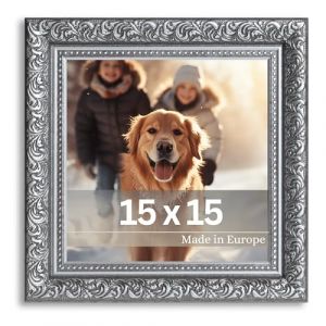 Victor Cadre Photo Rubens en 15x15 cm Noir Argent - Bar: 30x20mm - Verre Véritable - Châssis pour l'image Baroque - Antique - Vintage 15x15 - Carré (Victor_Store, neuf)
