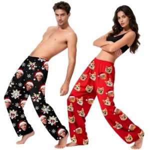 RSQGT Pyjama de No&euml;l Personnalis&eacute; avec Photo, Personnalisation Facile avec 1 &agrave; 3 Photos pour Famille, Couple ou Animaux, Pyjama Cadeau Original avec Poche pour Homme et Femme (Couleur Unie) (Suweisuwei-, neuf)