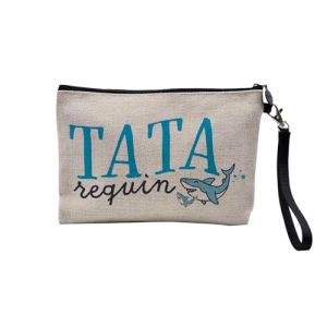 Pochette en Lin - Tata Requin Famille Mignon Animal - Trousse Maquillage en Toile Aspect Lin - Trousse de Toilette - 23,5 x15 cm (FabulousBOUTIK, neuf)