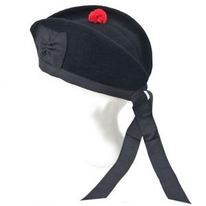 Kilt Emporium Chapeau &eacute;cossais Piper Glengarry Casquette militaire en pure laine avec pompon rouge Doublure respirante Confortable, noir, 54 EU (Kilt Emporium, neuf)