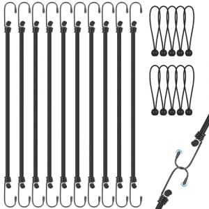 Tendeurs Élastiques avec Crochets,Tendeur Bache, Sandow Elastique, 10 piècesTendeurs avec Crochets pour Bagages, Barres de Toit, Camping - Résistance aux UV & Conditions Climatiques (30cm) (FRECOO, neuf)