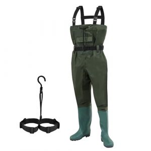 Aopunly Waders Pantalon de p&ecirc;che Homme, Nylon 70 Deniers, PVC Pantalon &eacute;tanche pour &eacute;tang de p&ecirc;che avec Bottes en Caoutchouc, Ceinture, Poches et Crochets, pour Chantiers, p&ecirc;che, fermes (Genta-HX, neuf)