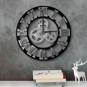 ALEEFOON Vintage Romains Silencieux Horloge Pendule Industriel 3D Silensieuse Horloge de la Maison pour Salon, Salle, Maison Décor (Aleenfoon-EU, neuf)