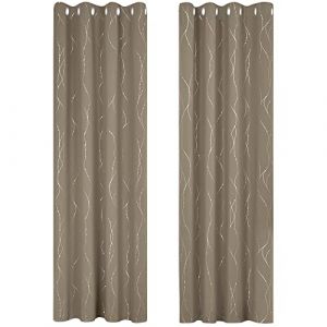 Deconovo Lot de 2 Rideaux Fenetre Salon Occultants Isolants Thermique Anti Froid &agrave; Oeillets Imprim&eacute; Lignes et Points Argent&eacute;s Double Rideaux 140x245cm Taupe (Deconovo-Home, neuf)