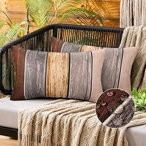 Housse de Coussin 30x50 Housse Coussin Canap&eacute; D&eacute;grad&eacute; Brun Gris Bois Rayures Vintage Rustique Housses de Coussin Polyester Housse de Coussin Exterieur Impermeable Taie d'oreiller pour Salon Chambre (Inhobbok Home, neuf)