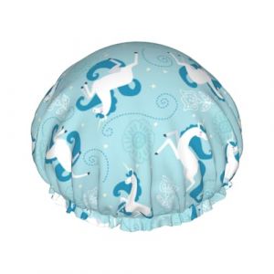 Bonnet de douche pour douche &ndash; Chapeau de douche boh&egrave;me mignon cheval blanc fleur grand bonnet de douche r&eacute;utilisable imperm&eacute;able double couche pour femme bonnet de douche bonnet de douche pour douche (SA-Toy, neuf)