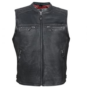 KEROZEN Gilet cuir moto homme motard- Biker vachette naturel pleine fleur - zipp&eacute; homme - Veste sans manches avec sangles lat&eacute;rales r&eacute;glage taille (Milestone INC LTD, neuf)