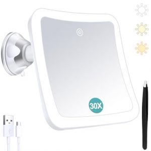 Miroir grossissant avec lumière, Miroir de Maquillage Lumineux grossissant 30x avec contrôle Tactile et Ventouse, Rechargeable, Rotation à 360°, Salle de Bain et Voyage, carré (B Beauty Planet-FR, neuf)