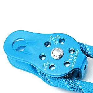 Hominas Poulie Tyrolienne, 26 KN Poulie à Corde en Aluminium Fix Pulley Bloc Escalade Équipement De Sécurité (Bleu) (Mowingo, neuf)