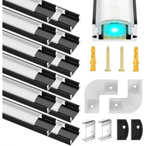 Chesbung Profilés en Aluminium Led Noir 12x1m U Forme, Canal aluminium en pour Bandes à Led, Profil avec Couvercle Blanc Crème, Canal et Diffuseur avec Embouts, Clips de Montage en Métal (cheersbanguk, neuf)
