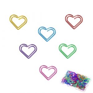 Wenrescry Lot de 100 Trombones Cœur – 6 Couleurs – Trombones Décoratifs en Forme de Cœur pour Bureau, École, DIY et Documents – Fourniture Originale avec Boîte de Rangement Transparente (WHEN RIVER LIMITED, neuf)
