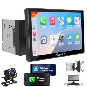 Carpuride YT09S Double Din Autoradio - CarPlay et Android Auto sans Fil avec Caméra de Recul, écran Tactile HD 9", Navigation GPS, Mirror Link, Musique Bluetooth, USB, FM, SWC (lutuo, neuf)