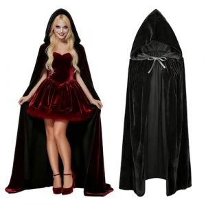 Pinkgarden Cape de magicien de vampire avec capuche - Cape en velours de qualit&eacute; sup&eacute;rieure pour Halloween et No&euml;l - Unisexe - 150 cm - Taille L - Adulte - Noir (Pinksheep Garden, neuf)