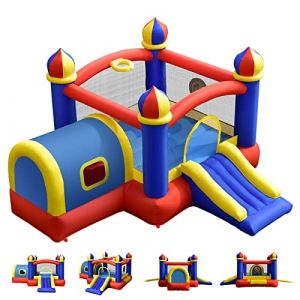 COSTWAY Ch&acirc;teau Gonflable pour Enfant avec Espace de Rebonds, Petite Maison, Toboggan, Panier de Basket, Sac de Transport et Kit de R&eacute;paration, 335 x 382 x 210 cm(sans Gonfleur) (FDS GmbH, neuf)