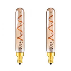 KUNOQXHA Bulbe Tubulaire &agrave; LED T20, 15 Watts Incandescent &eacute;quivalent 2W Vintage Flexible Sporal Filament &agrave; LED Ampoule E14 Candelabre Base Chaude Jaune 2200k 150lm Verre Ambre 2 Pack (KUNOQXHA, neuf)