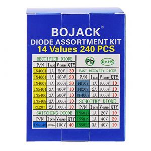 BOJACK 240 Lot de 14 Valeurs Redresseur Diodes Sac Assortiment Kit Pour Arduino (1N4001 4004 4007 4148 5404 5406 5408 5817 5819 5822 RL207 FR107 207 UF4007) (BOJACK, neuf)