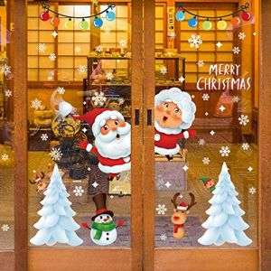 YULOONG Noël Fenêtres Statiques Autocollants S'accroche Amovible Vinyle Père Noël Arbre De Noël Bonhomme De Neige Flocon De Neige Cerf DIY Mur Fenêtre Porte Murale Vitrine Decal Autocollant (YU LOONG, neuf)
