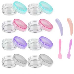 DHWEKU 8 Pièces Contenants Cosmétiques,Pots D'échantillons de Voyage,Petite Pots Ronds Clairs Vides,Mini Pots Cosmétiques Vide, pour Crème,Échantillons,Poudre,Baume à Lèvres,Avec cuillère à crème (DHXMYGS, neuf)