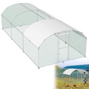 HENGMEI - Poulailler 300 x 600 x 200 cm - Parc &agrave; poules - Cages pour petits animaux - Enclos &agrave; volailles en acier galvanis&eacute; - Voli&egrave;re avec toit en PE - Parc ext&eacute;rieur avec serrure - Poulailler avec (Tendabin, neuf)