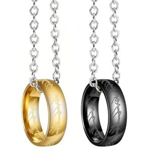 JUKOTA Collier avec pendentif anneau, 2 pcs collier couple, collier inspiré or et noir le collier pendentif anneau pour bijoux de mode cosplay, pour anniversaire fête des mères Saint Valentin (CAR PARTS FOR ALL, neuf)