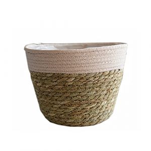Koomuao Pot de Paille Panier à Plantes Tressé Panier de Rangement pour Pots de Fleurs Jonc de Mer Panier de Jardinière pour Plantes Succulentes Décoration Intérieure ou Extérieure (Rose Clair, Moyen) (Koomiao, neuf)