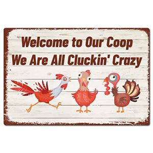 CREATCABIN Poulet Plaque en M&eacute;tal We are All Cluckin' Crazy Funny Poster Plaques avec Citations R&eacute;tro D&eacute;coration Murale Animaux Ornements Vintage pour Ferme Cour Ferme Maison Salon 12 x 8,(5) cm (CREATCABIN FR, neuf)