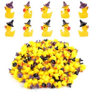 100pcs Mini Canards en Résine, Canards Miniatures d'halloween Petit Chapeau de Sorcière en Violet Petits Canards en Résine pour l'Artisanat l'École la Décoration d'halloween(2 Style) (YESIONG, neuf)