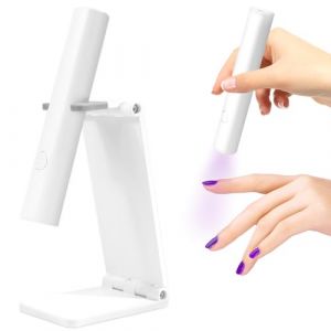 Soodyoow 3W Lampe UV Ongles Gel, Lampe UV, Mini Lampe UV Ongles Gel, Mini Lampe UV LED, Portable Mini Lampe UV avec Support, 20s/60s Chronométrage, Lampe UV Ongles Semi Permanent, Blanc (Tokhui, neuf)