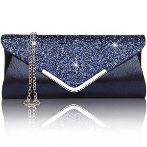 Larcenciel Pochette Enveloppe Sac de Soirée en Paillettes Brillant Argenté pour Femme (Bleu) (Sasiki, neuf)