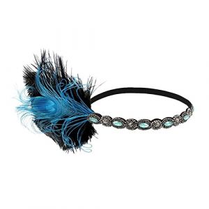 Bandeau De Plume 1920S casque de t&ecirc;te de plumes de plumes de t&ecirc;te de t&ecirc;te Great Gatsby Coiffe de coiffure Vintage Coiffe Coiffe Coiffure Accessoires for cheveux Bandeau Plume De Paon(Blue) (钟祥市微琼维商贸有限公司, neuf)