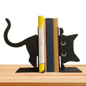 Serre-Livres décoratifs Chat Noir, Serre-Livres en métal Chat Noir | 1 Paire de Serre-Livres Chat Mignon pour Livres Lourds, Serre-Livres créatifs Uniques pour étudiants, décoration d'étagère et (xistreek, neuf)